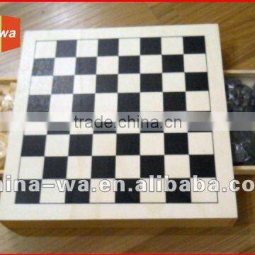 wood board game toy chess set with drawer to hold chessman