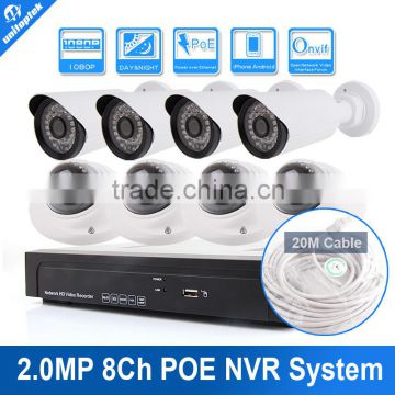 8CH CCTV NVR System Kit With 8PCS Night-vision 20M Network Camera + Vandal-proof Dome Camera