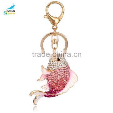 Wholesale full drill gold fish rhinestone key chain