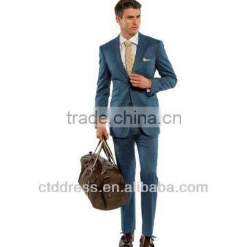 2014 Top Quality Two pieces 2 Button 100% wool Blue custom mens suits