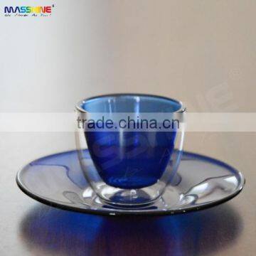 Unique Manufacturer Mouthblown Borosilicate Color Double Wall Espresso Glass Cup With Saucer