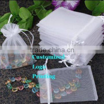 In Stock White Christamas Wedding Drawable Organza Gift Bags Pouches photo-3