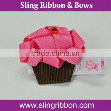 Handmade Korker Ribbon Pink Cupcake Hair Clip