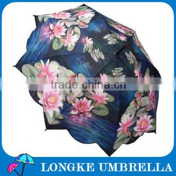 24" Wooden Straight Umbrella Lotus photo print umbrellas