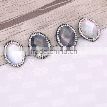 Natural Rainbow Shell Connector Spacer Beads Crystal Paved Oval Shape Gem Jewelry Shell Beads photo-3