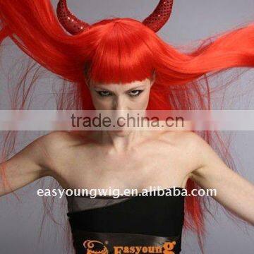 Custom made cheap long red synthetic festival wigs, cosplay wig