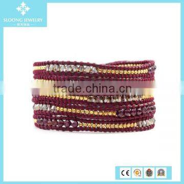 Brown Mix Beads Genuine Leather Bracelet 2015 Hot