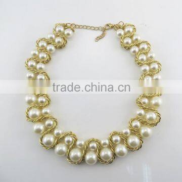 Europe trendy double pearl string gold chain necklace