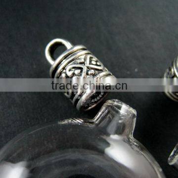 33mm Flat Round Vial Glass Bottle With 3mm Open Month in Antiqued Silver Cover DIY Pendant Charm Supplies 1830033