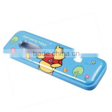 Single layer tin cartoon kids students pencil case with thermometer