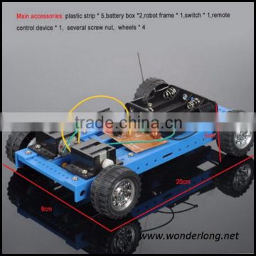 DIY educational toy blue color four-way remote control car handmade kits