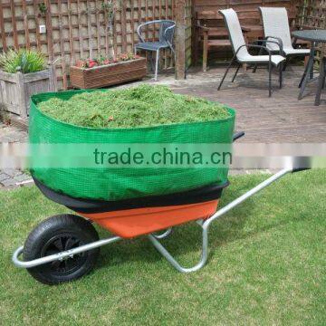 wheelbarrow and waste garden bag