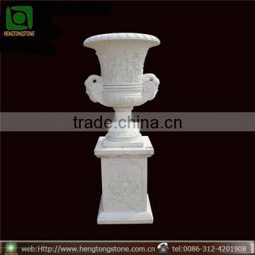 Garden Natural Stone Flowerpot with Statue Carving