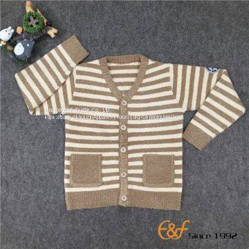 Two-color Strip Long Sleeves Cardigan Sweater for Children photo-2