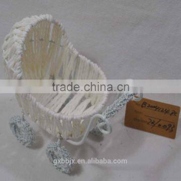 Handmade Woven Paper Rope Miniature Baby Carriage Basket photo-2