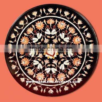 Antique Black Pietra Dura Marble Inlay Coffee Table Tops