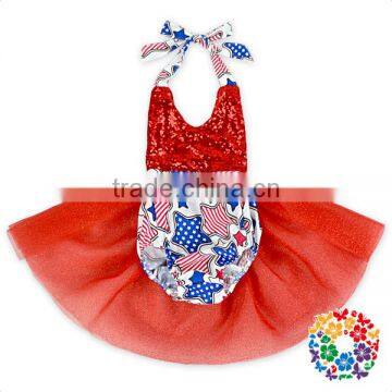 2017 Newest Fourth Of July Baby Girls Tutu Romper Plain Red Sequin Baby Tutu Romper Wholesale Toddlers Tieback Rompers Clothes