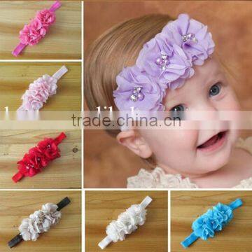 2016 New style wholesale fancy colorful elastic bead center korean flower baby headband