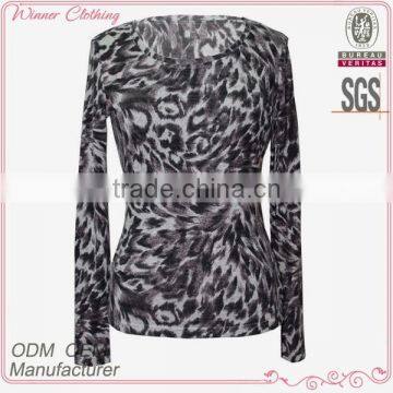 trendy animal printed tops dark color printedNew design O neck long sleeve t-shirt custom