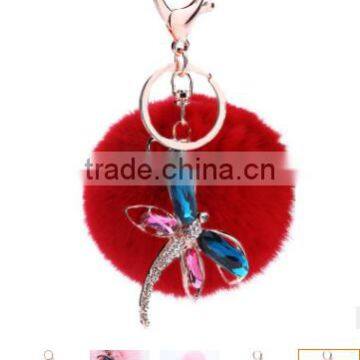 Bling Crystal Kiss Fur Pom Pom Keychain Fancy Lady Costume Keychain Jewelry High End Fur Ball Crystal Keychain Bag Charms photo-5