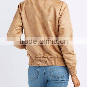 MGOO Custom Made Soft Faux Suede Bomber Jacket New Design Zippered Pockets Women's Leather Jackets photo-2