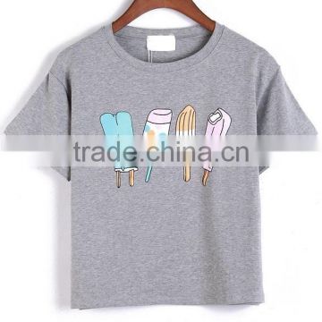 wholesale women Top quality super soft short sleeve Printed Grey Crop Top OEM