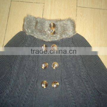 2016 Winter Fur Collar Cable Knitted Baby Sweater Ponchos photo-3