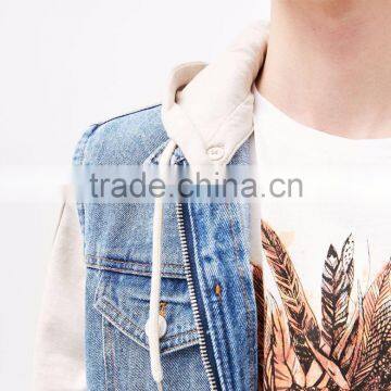 2017 Wholesale Plain Denim Jacket Mens With Contrast Hooded Sweatshirt photo-3