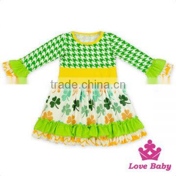 Top Selling Boutique Stitching Long Sleeve Printed Ruffle Cute Girls Dress Names With Pictures Baby Frocks Designs