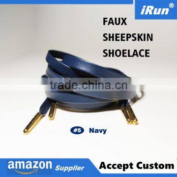 Shinny Navy Plated Tips Faux PU Sheepskin Leather Shoes Laces for Canvas Boots Skating Shoes & Golf Shoes - amazon Label Service