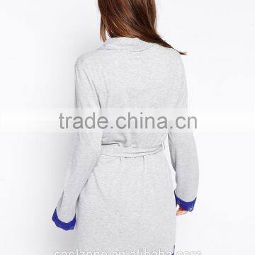 Open Front Design Lightweight Bath Robe,women Lace Trim Robe With Self-tie Belt photo-3