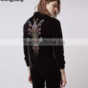 Wholesale Custom Women Jacket, High Quality Velvet Embroidered Bomber Jacket in Guangzhou photo-2