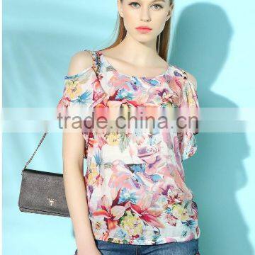 Ladies Summer Sweet Thin Cool Shoulder Drill Frill Chiffon Tops
