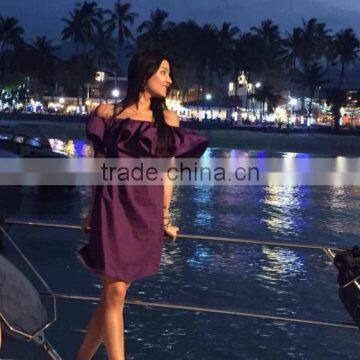 Ladies Fashion Half Shoulder-off Dresses Lady's Short Butterfly Sleeve Dress for Wholesale 2017 photo-6