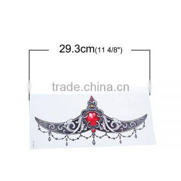Paper Removable Waterproof Temporary Sternum Tattoo Sticker Body Art Red Filigree Pattern Temporary Tattoo Sticker photo-2