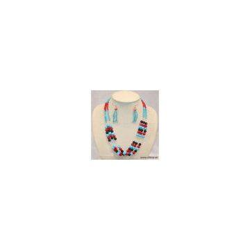 Sell Red Coral and Green Turquoise Necklace & Earring Set