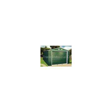 Green Gable Roof Steel Car Garage / Metal Storage Shed With Electric Control Rolling Door