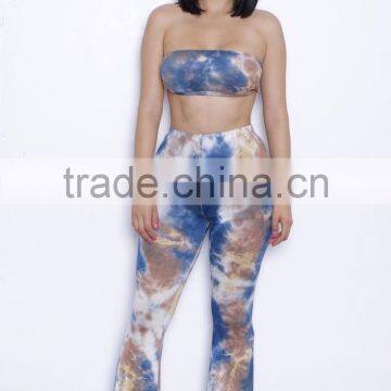 coffee gradient bell bottomed pants and top set /19 color xayn tie dye wide legging flare trousers and top two piece set