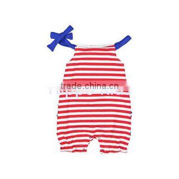 Cute baby red stripe bubble romper knot wholesale baby clothes cotton baby romper