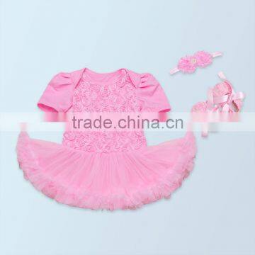 pink rose bubble tutu dress short sleeve baby floral romper