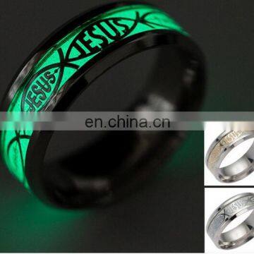 2017 Novel Stainless Steel Retro Scripture Jesus Skull Glow in the Dark Ring Fluorescent Letter Lord of Rings photo-4