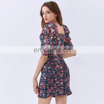 TWOTWINSTYLE Dress For Women V Neck Puff Sleeve High Waist Hit Color Elegant Printed photo-7