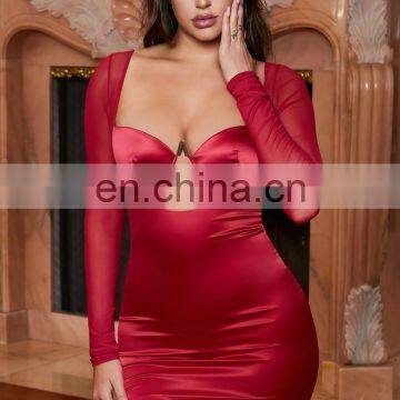 2020 New Women's Stitching Mesh See-through Hollow Bodycon Navel Sexy Dresses For Night Club photo-2