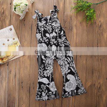 INS Girl Black Jumpsuit Baby Girl Flower Print Romper Summer Sleeveless Outwear photo-3
