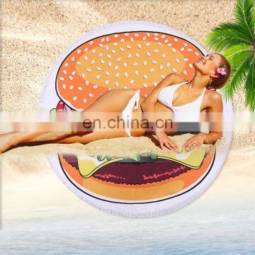 China Product Amazon Top Seller Hamburger Polyester Microfiber Round Picnic Beach Towels Round Beach Towel With Tassels photo-2