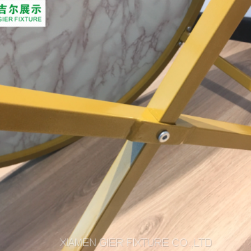 Gold Metal X-base Round Marble Top Coffee Tables photo-4