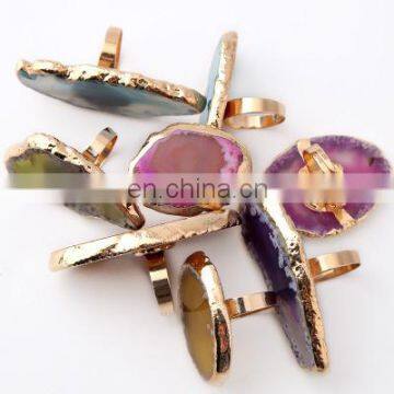 Fashion Agate Stone Gold Plated Nail Color Ring Palette Nail Display Manicure Irregular Random Color Nail Pallet