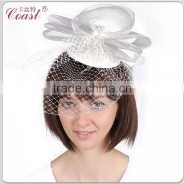 decorative white mini top hat with hair clips veil for girls sale