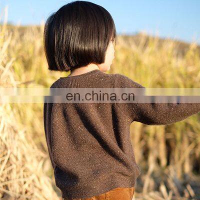 Kids Honeycomb Knit Roll Collar Cashmere Cardigan Sweater With Pocket photo-3