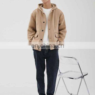 High Quality Thick Cotton Fabric Custom Full Button Plain Hoodies for Men Clothing photo-5
